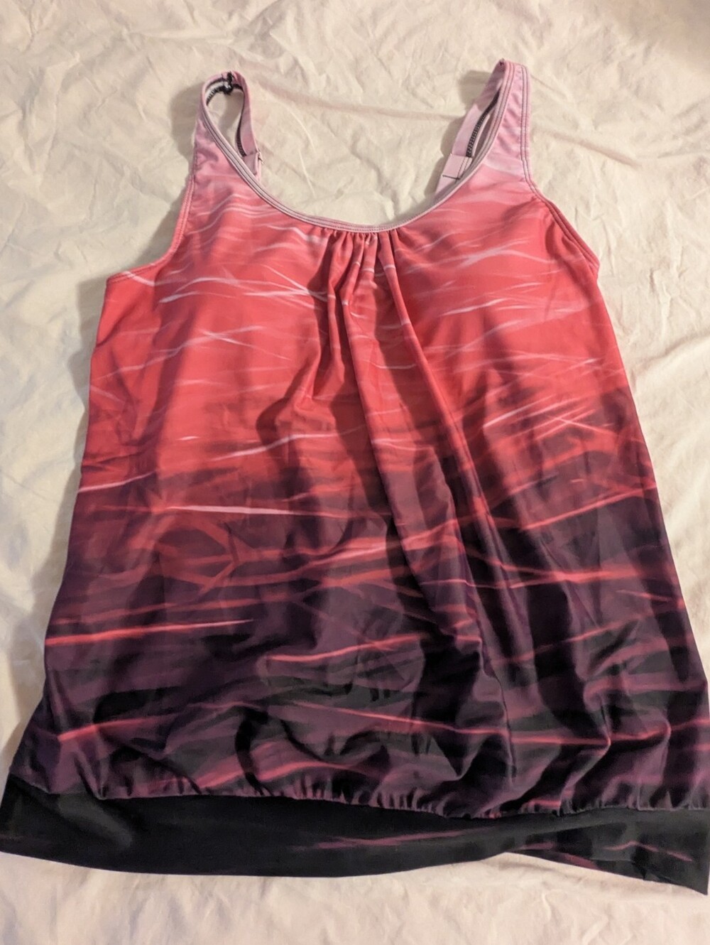 Yonique Swim Top Tankini Women’s XXL Padded Adjustable Straps Pink Black NWT